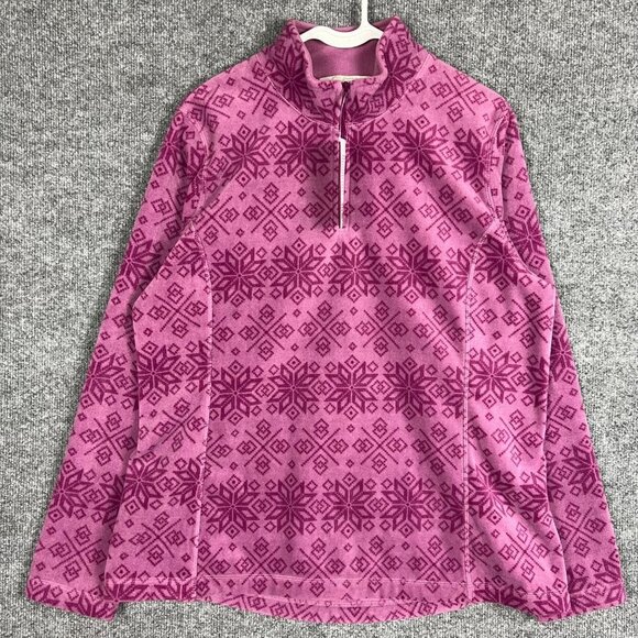 NEW Gander Mountain women's quarter zip fleece‎ Pink snowflakes Size L - Picture 1 of 9